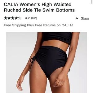 CALIA Women's High Waisted Ruched Side Tie Swim Bottoms Floral